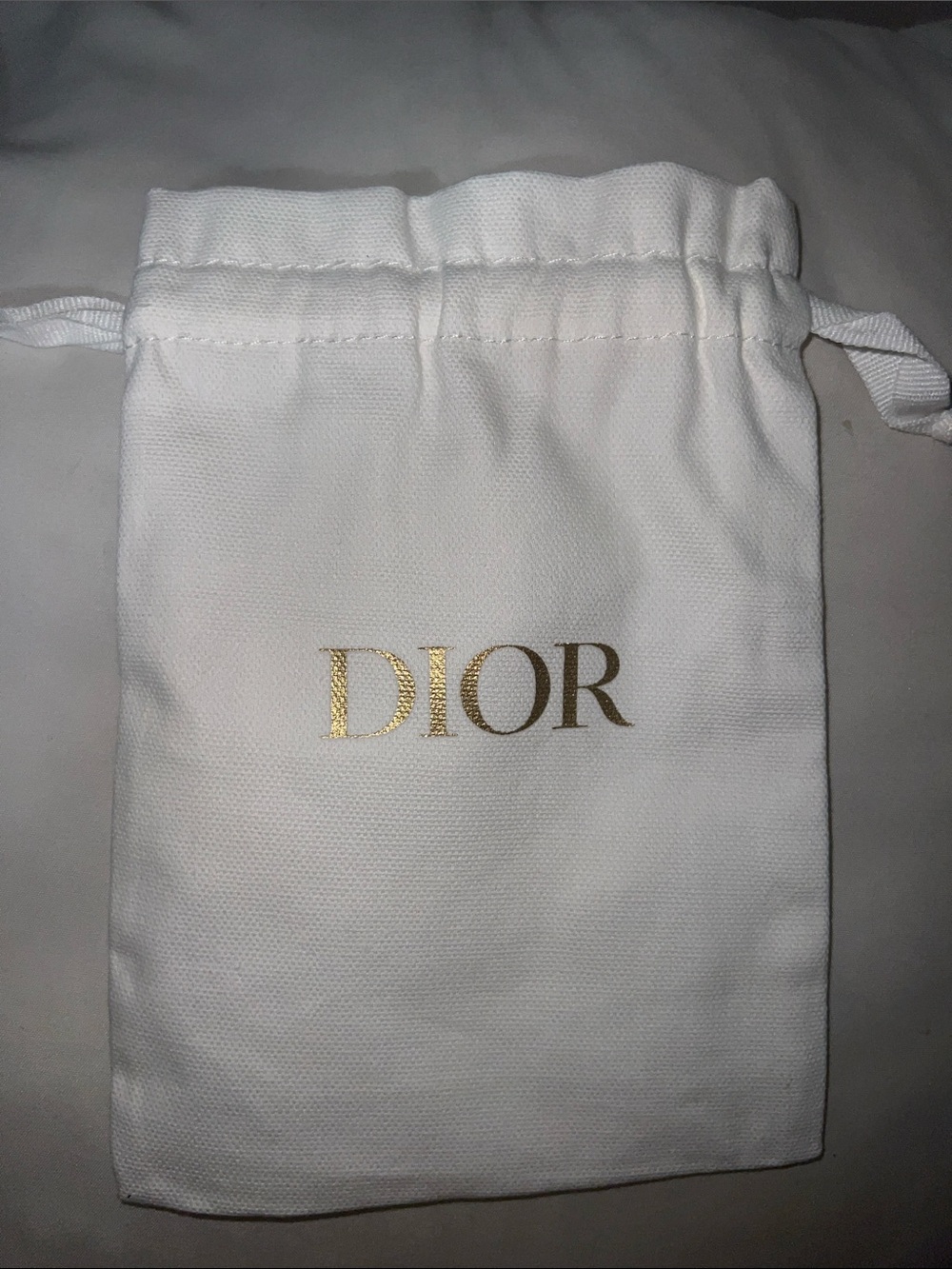 Dior Beauty White Drawstring Bag with Gold Logo